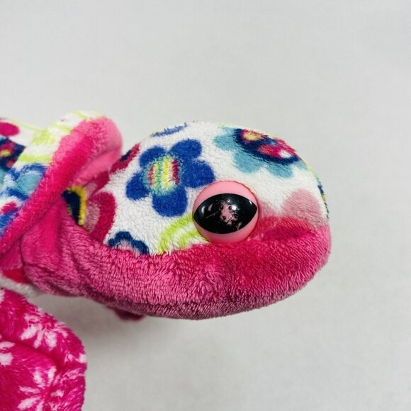 Douglas Cuddle Toy Sea Turtle Tortoise Plush 12” Pink Flower Peace Sign Colorful - Picture 6 of 8